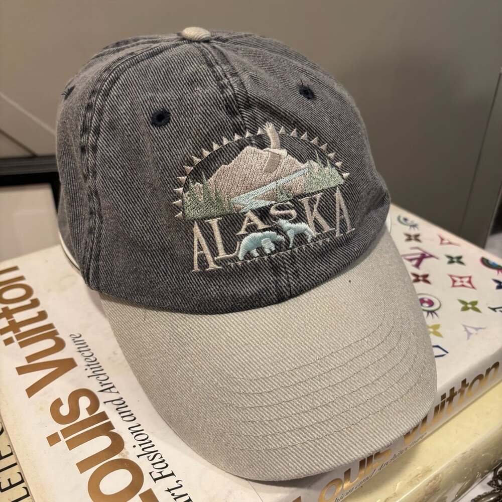 Arctic Circle Enterprises Alaska Mountain Embroidered Baseball Hat Gray Khaki